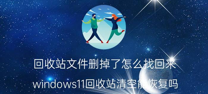 回收站文件删掉了怎么找回来 windows11回收站清空能恢复吗？